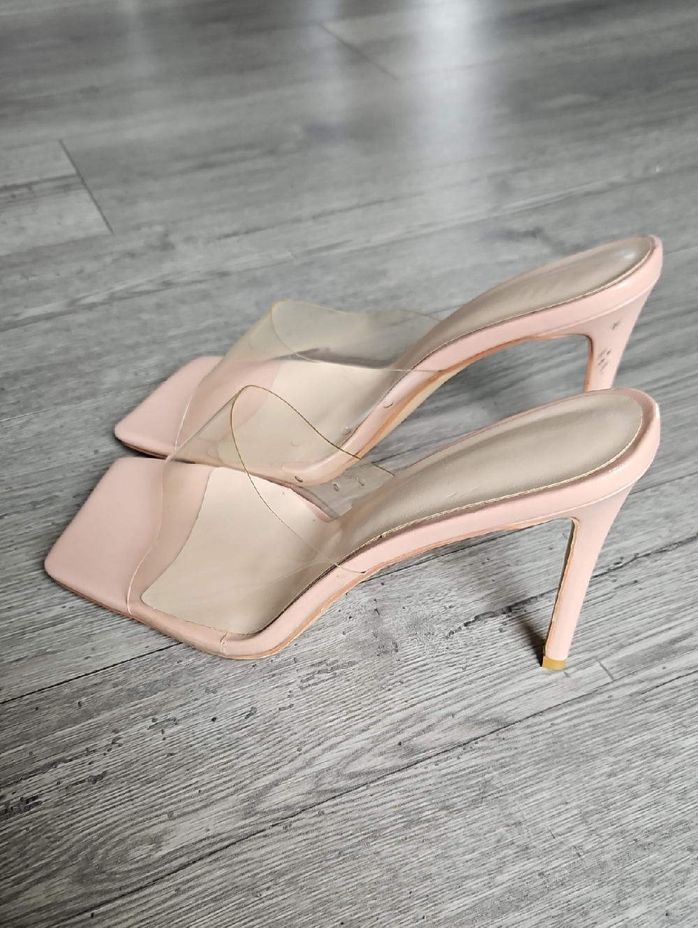 Transparent Square Toe Stilletto High Heels Size 42 (10.5 - 11) - Nude